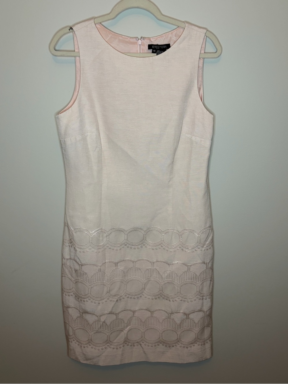 Etcetera Pale Pink and Cream Embroidered Midi Sheath Dress